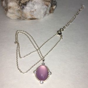 NRT silver tone chain necklace with purple oval